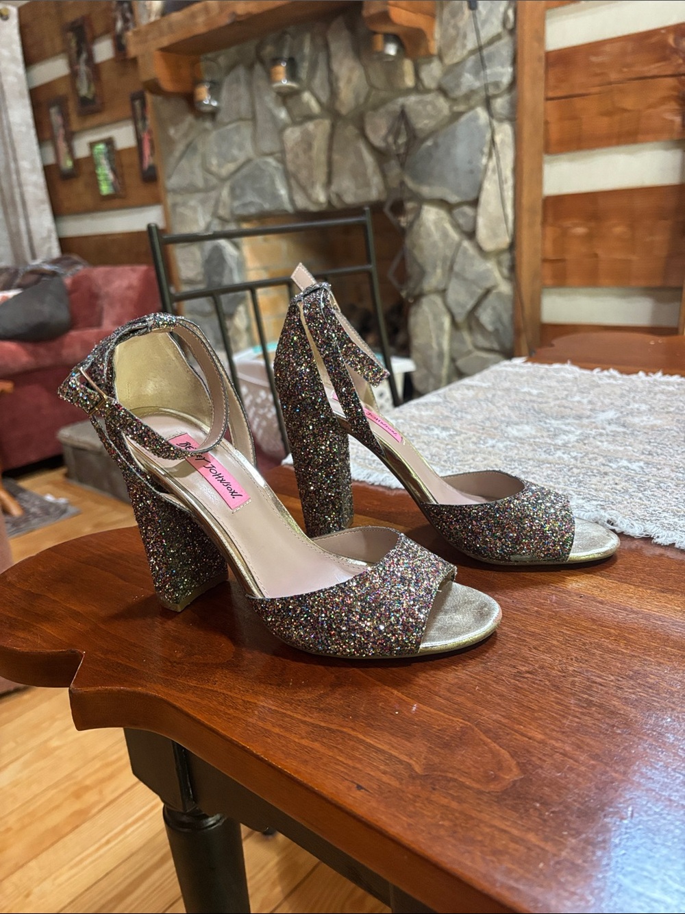 Betsey Johnson Multicolor Glitter Block Heel Sandals